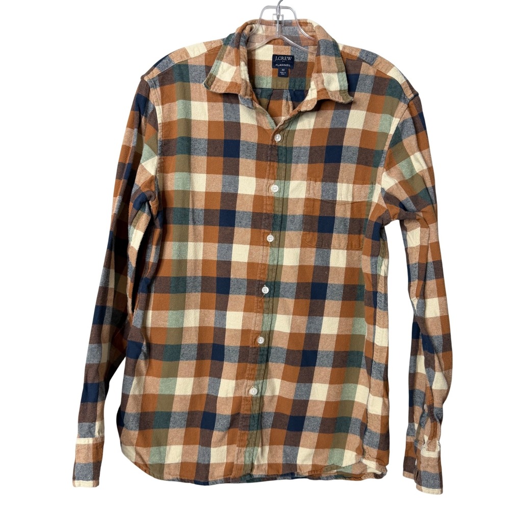 J. Crew Flannel Shirt Mens M Brown Plaid Buffalo Check Cotton Button Down Fall